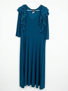 The Pyramid Collection Teal Blue Ruffle Shoulder Midi Dress XL Whimsigoth Boho